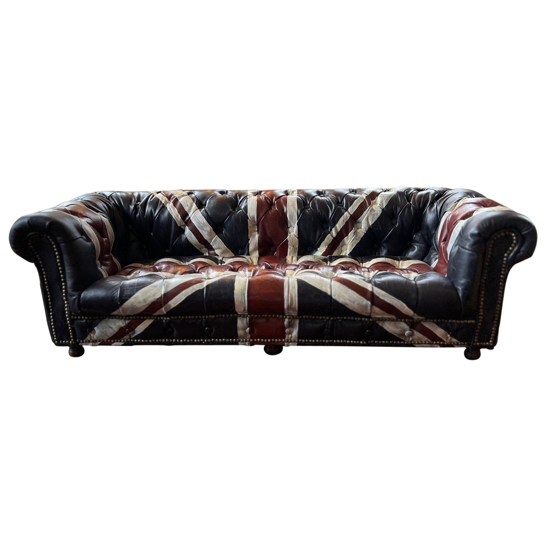 Miniature Painted Union Jack Leather Chesterfield Sofa – Vintage British Style