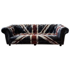 Miniature Union Jack Peint Canapé Chesterfield en cuir - Vintage British Style