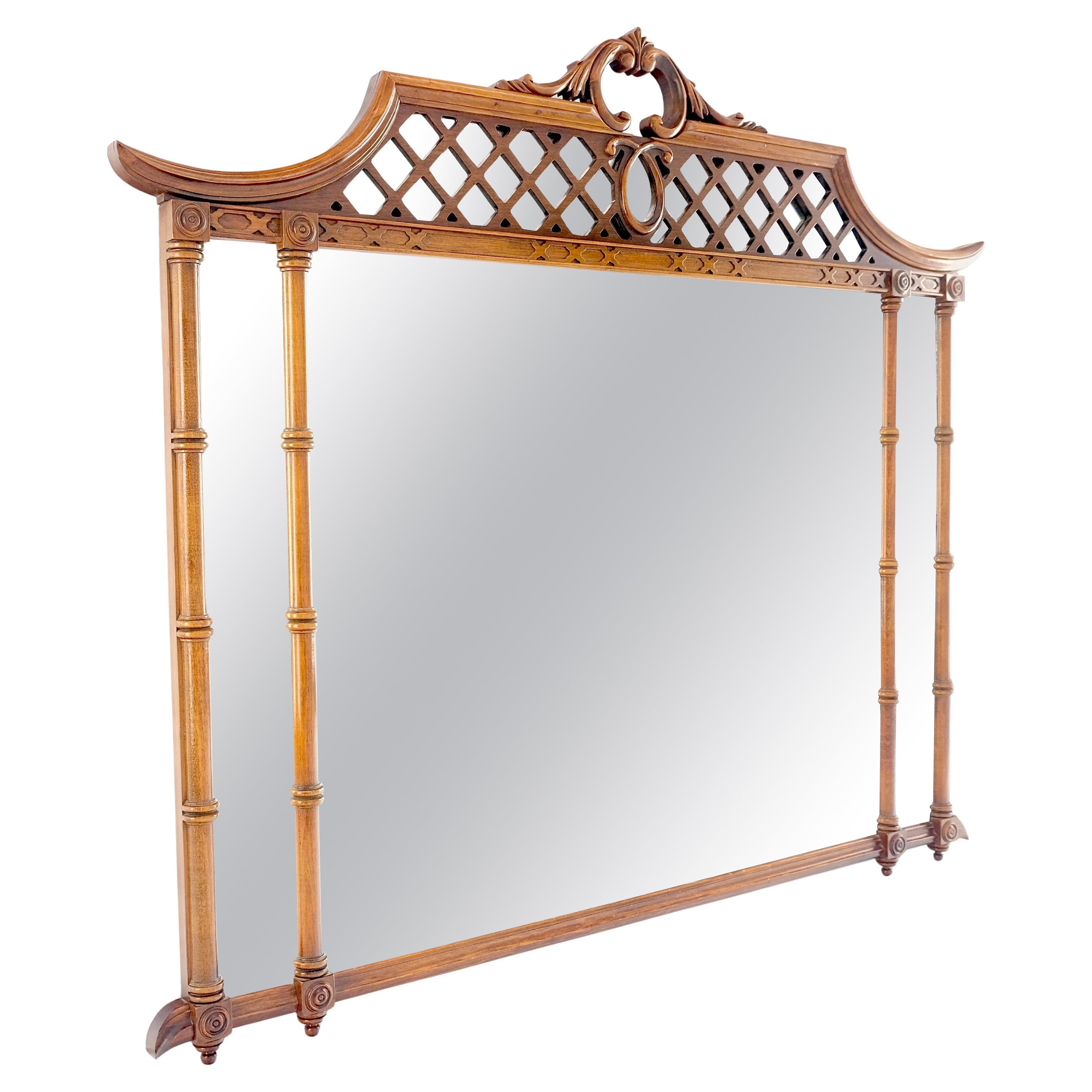 Mahogany Faux Bamboo & Pagoda Theme Rectangle Wall Mirror MINT!