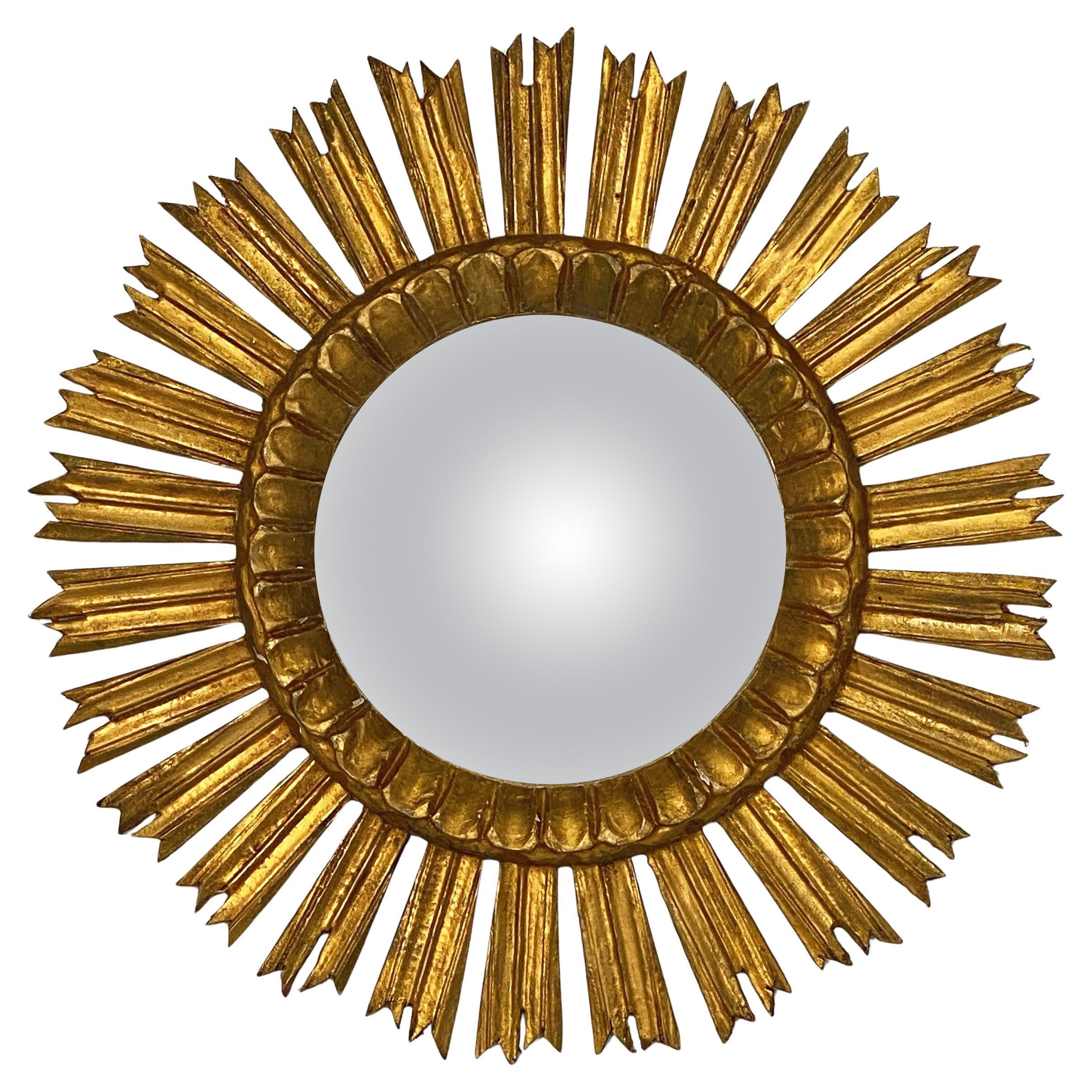 Miroir convexe doré espagnol Sunburst ou Starburst (diamètre 21) en vente