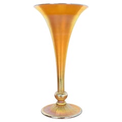 Louis Comfort Tiffany Favrile Iridescent Art Glass Tall Trumpet Vase