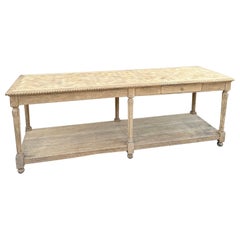 Antique French Drapers Table Bleached Oak Large Kitchen Island Console c1890