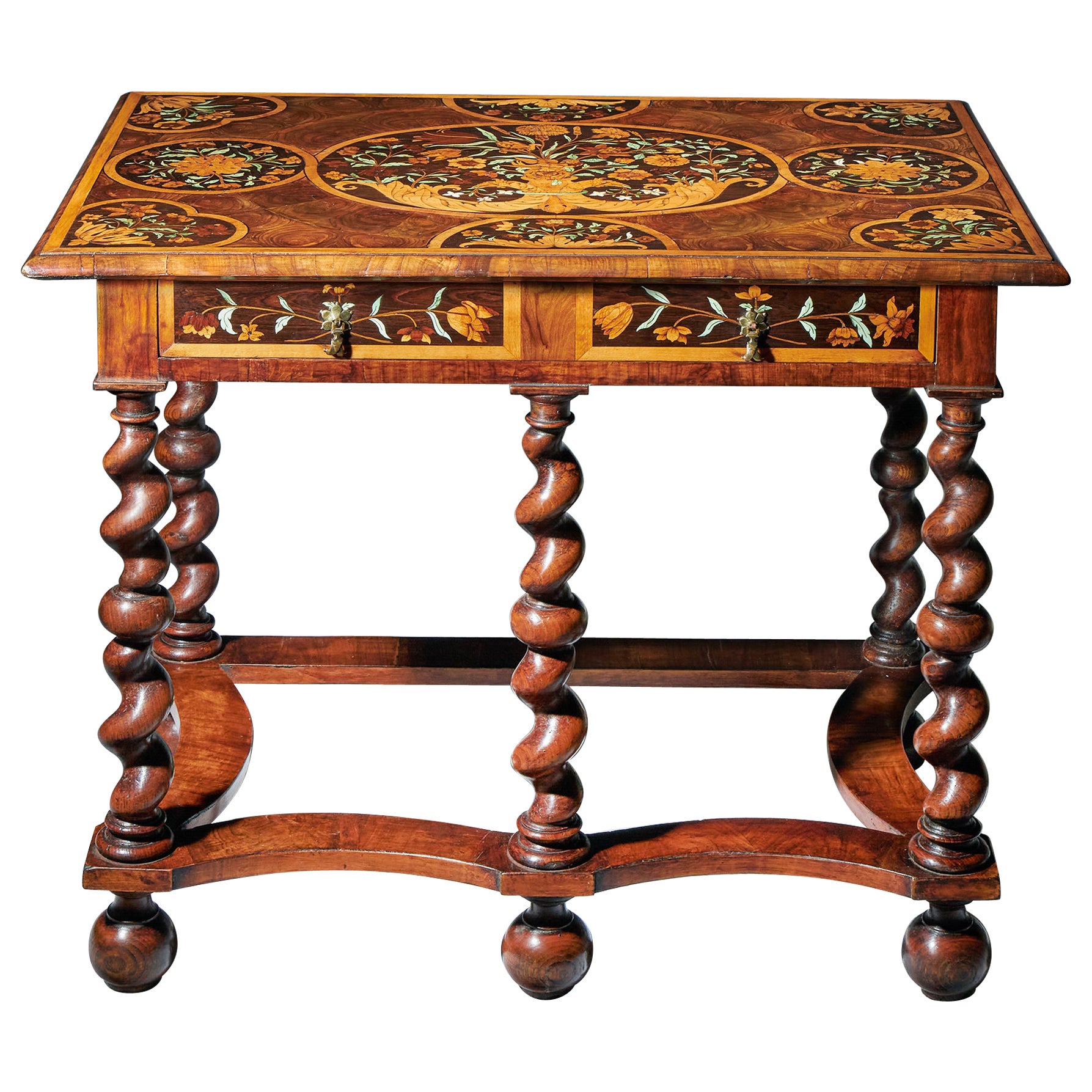 Très importante table en marqueterie florale Charles II du 17ème siècle par Gerrit Jensen en vente