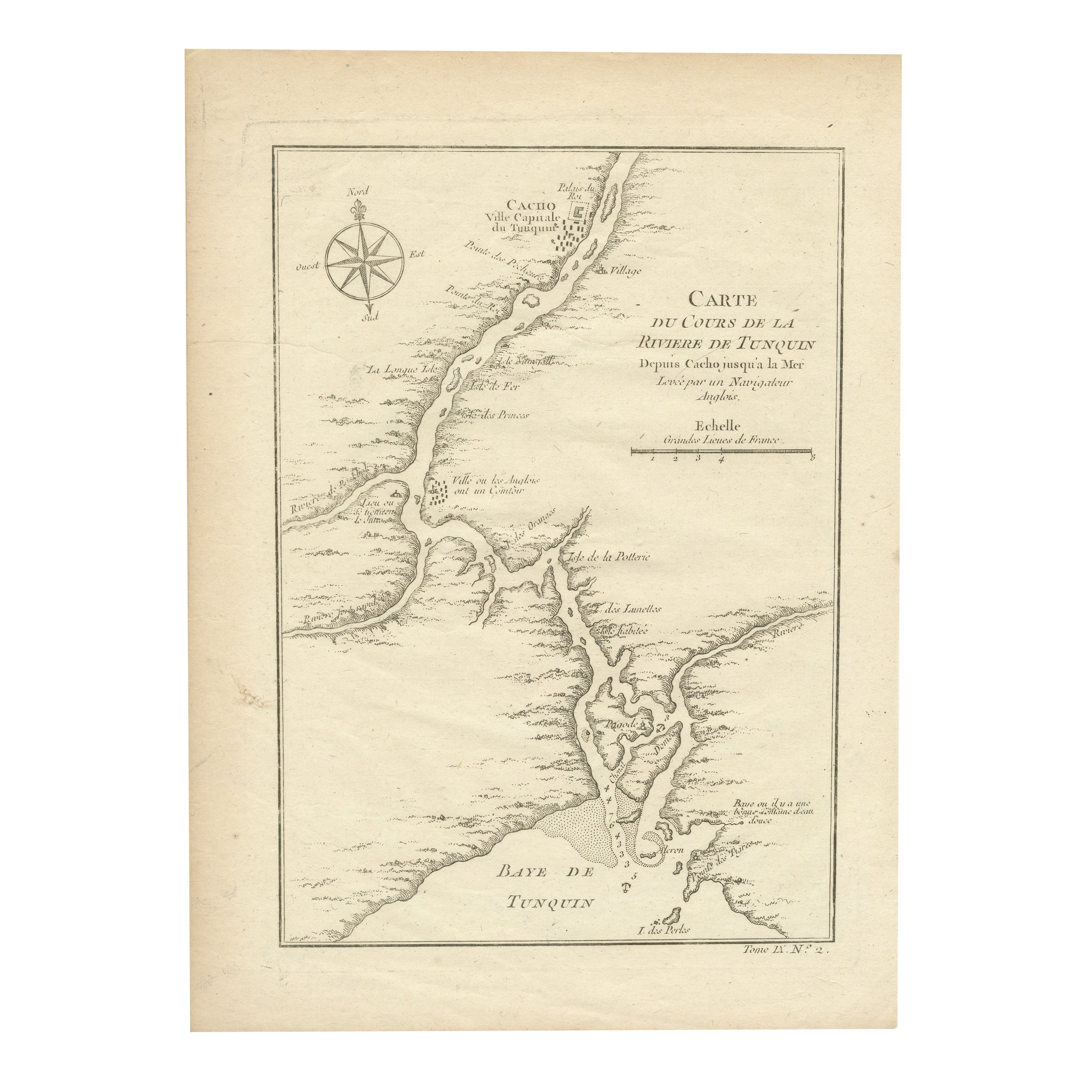 Carte Bellin de la rivière rouge (rive Tonkin) et de Hanoi, Vietnam, 1750 en vente