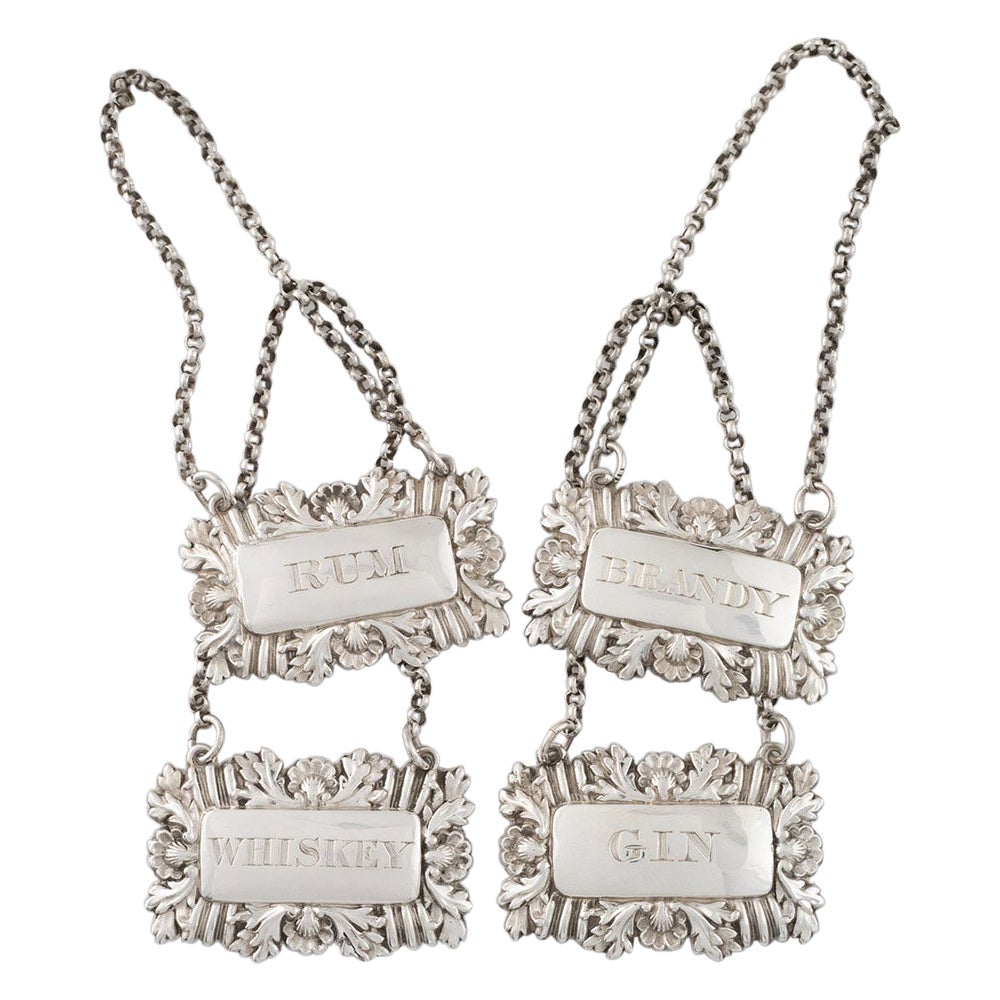 Set di quattro biglietti per bottiglie d'argento Bimingham 1829/30 in vendita
