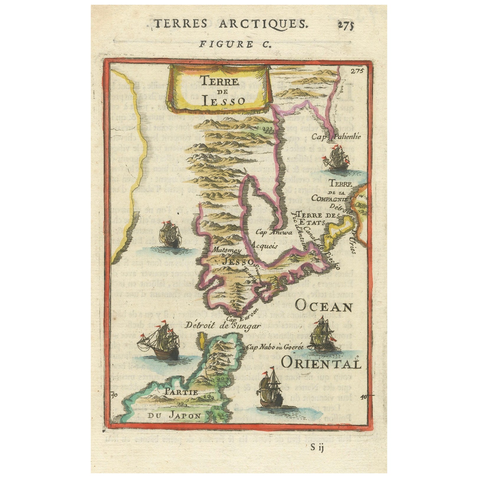 1685 Alain Manesson Mallet Map of Hokkaido (Lesso) in Northern Japan For Sale