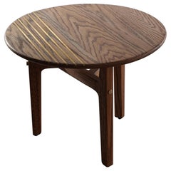 Round Handcrafted Solid Oak wood Side table with brass inlay