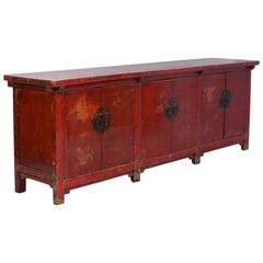 Antique Red Lacquered Chinese 9' Sideboard, circa 1800