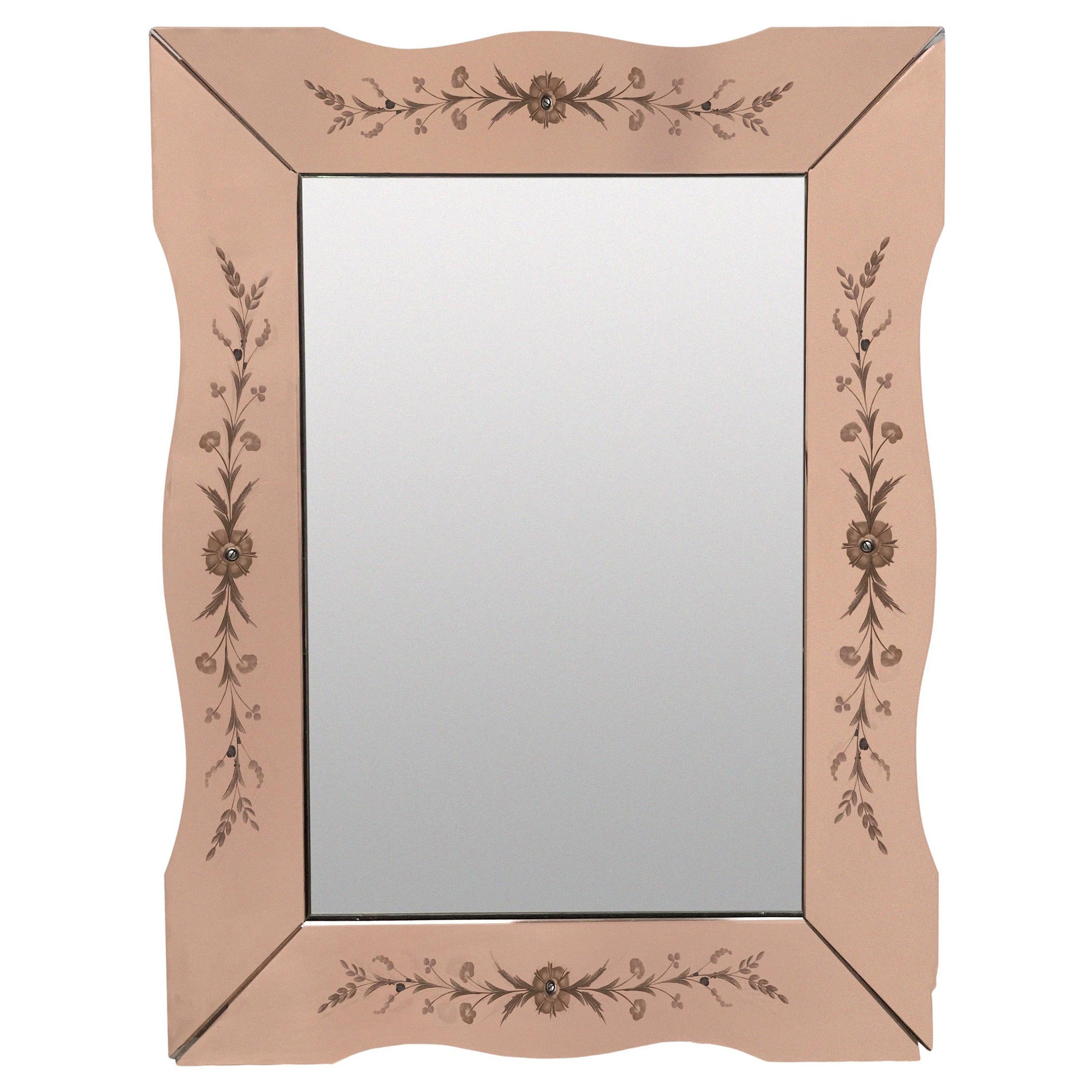 French Midcentury Mirror With Rose Border