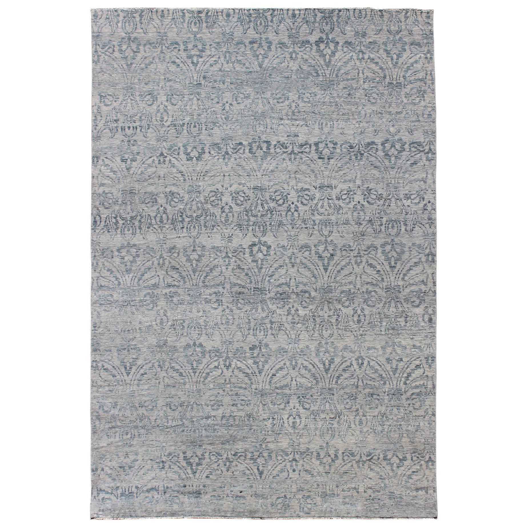 21st Century Blue, Cream Transitional Indian Rug For Sale at 1stDibs