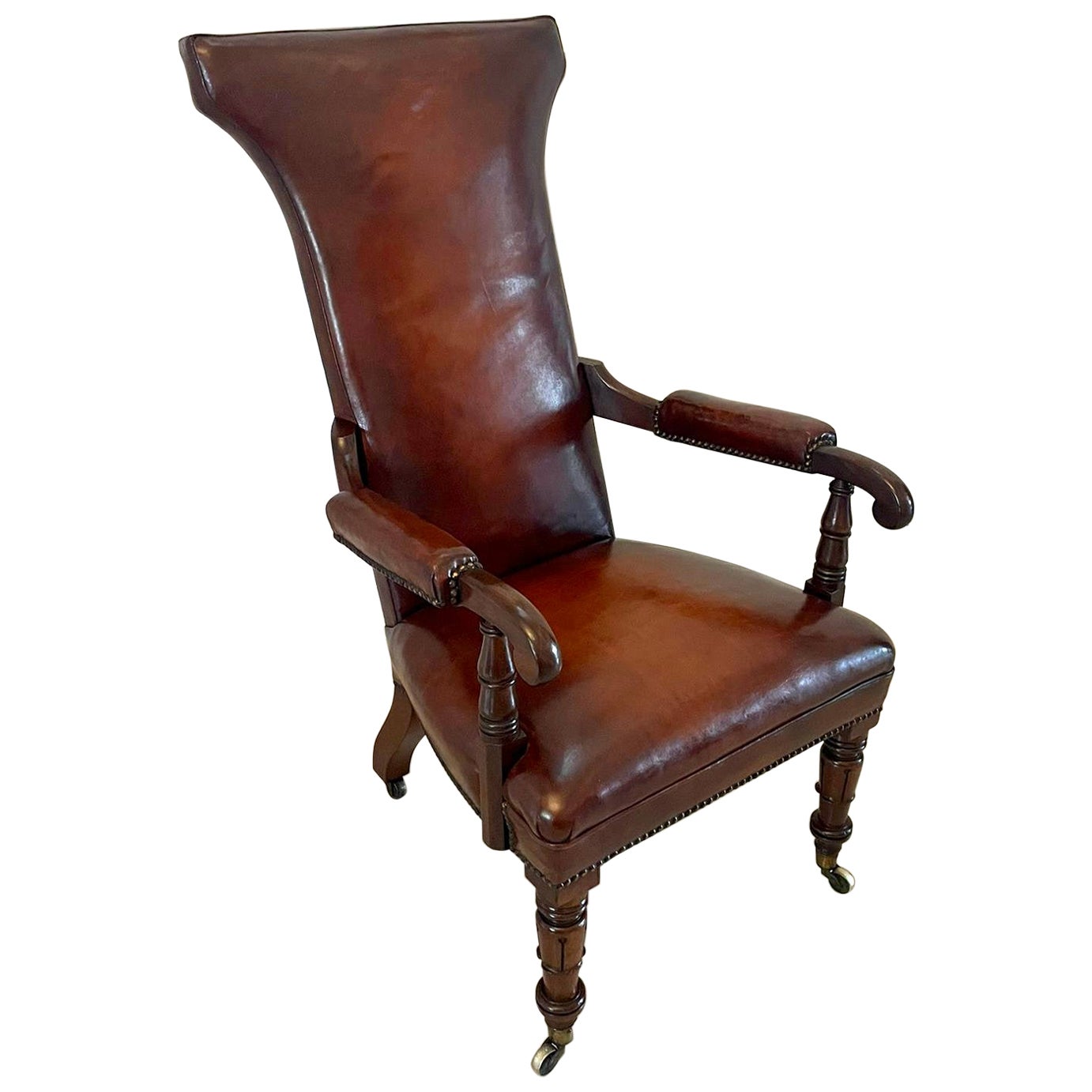 Unusual Antique Quality William IV Leather and Mahogany Library Chair