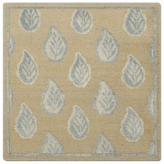 Rug & Kilim’s Block Print Custom Rug Sample, Beige with Blue Floral Patterns