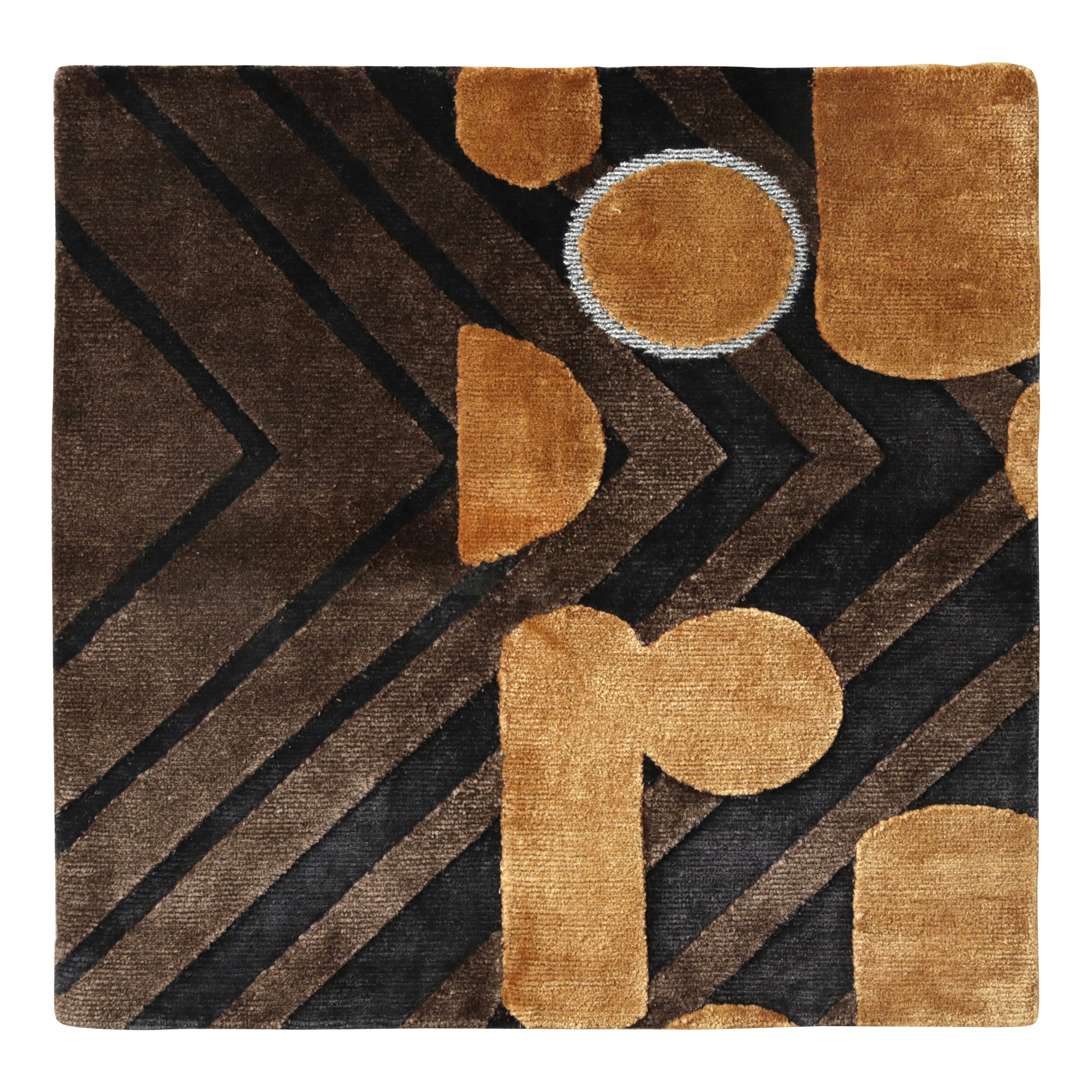 Rug & Kilim’s Modern Custom Rug Sample in Brown and Gold Geometric Patterns