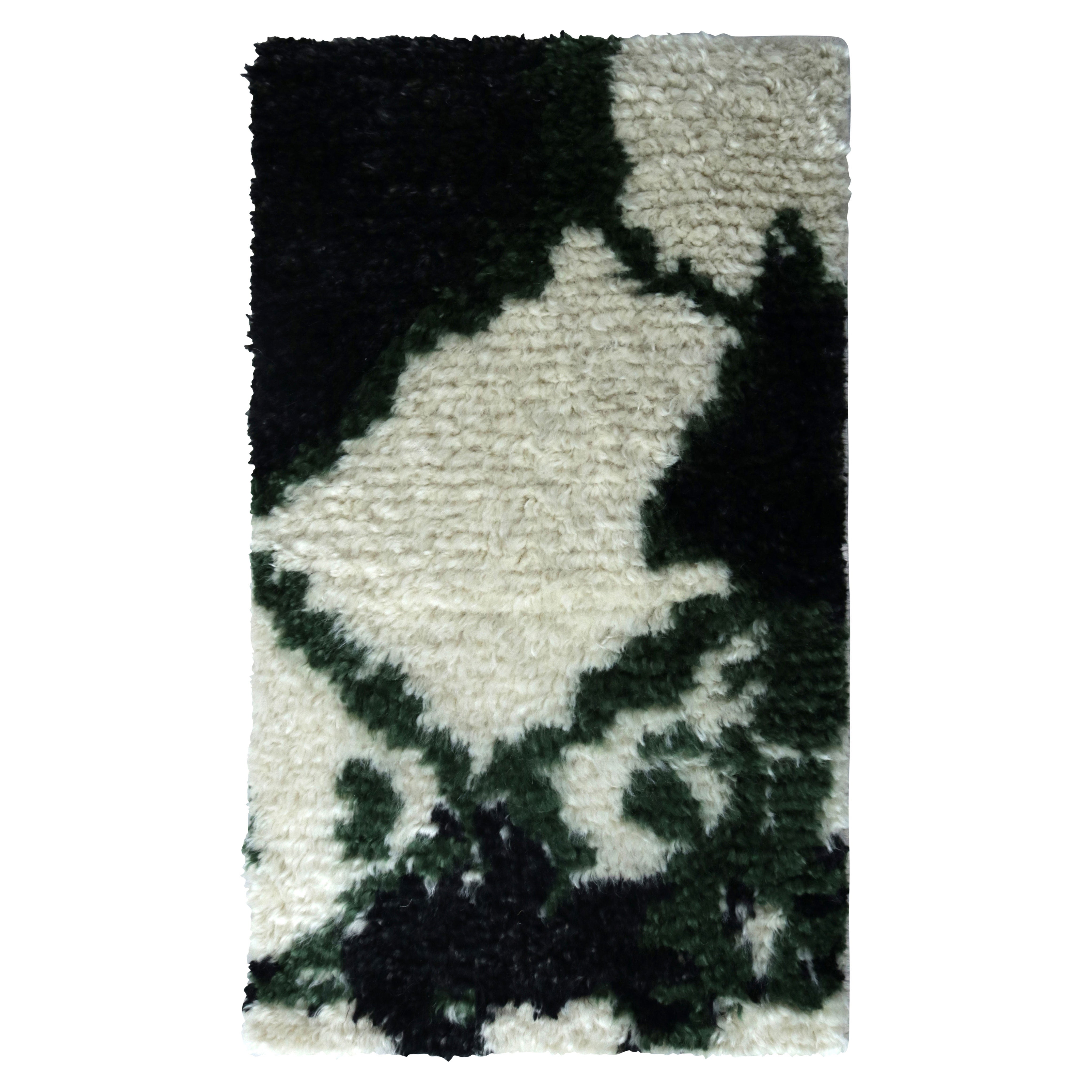 Rug & Kilim’s Moroccan Style Custom Rug Sample in White, Black and Green For Sale