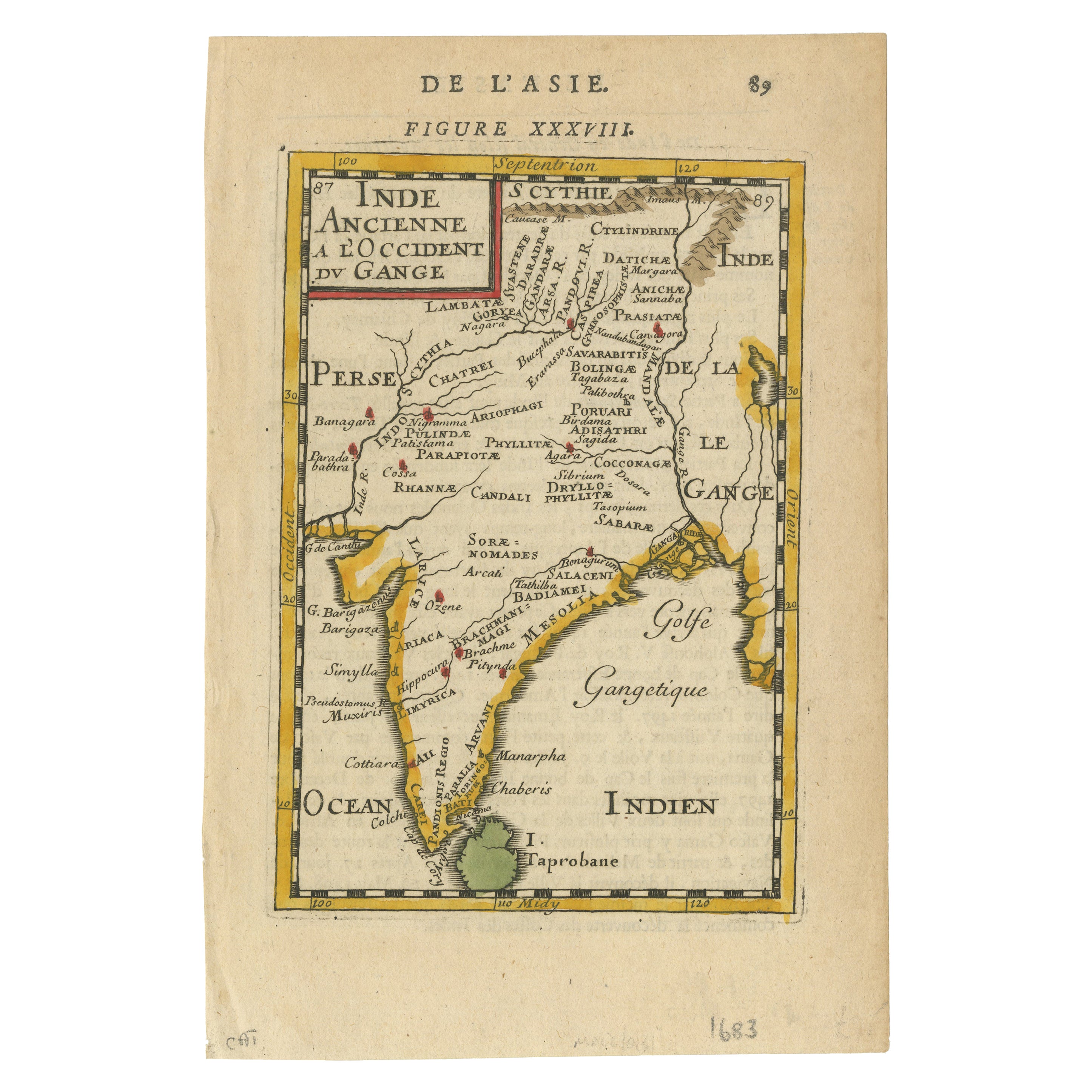 1683 Alain Manesson Mallet Karte von Altindien, dem Ganges und Taprobane