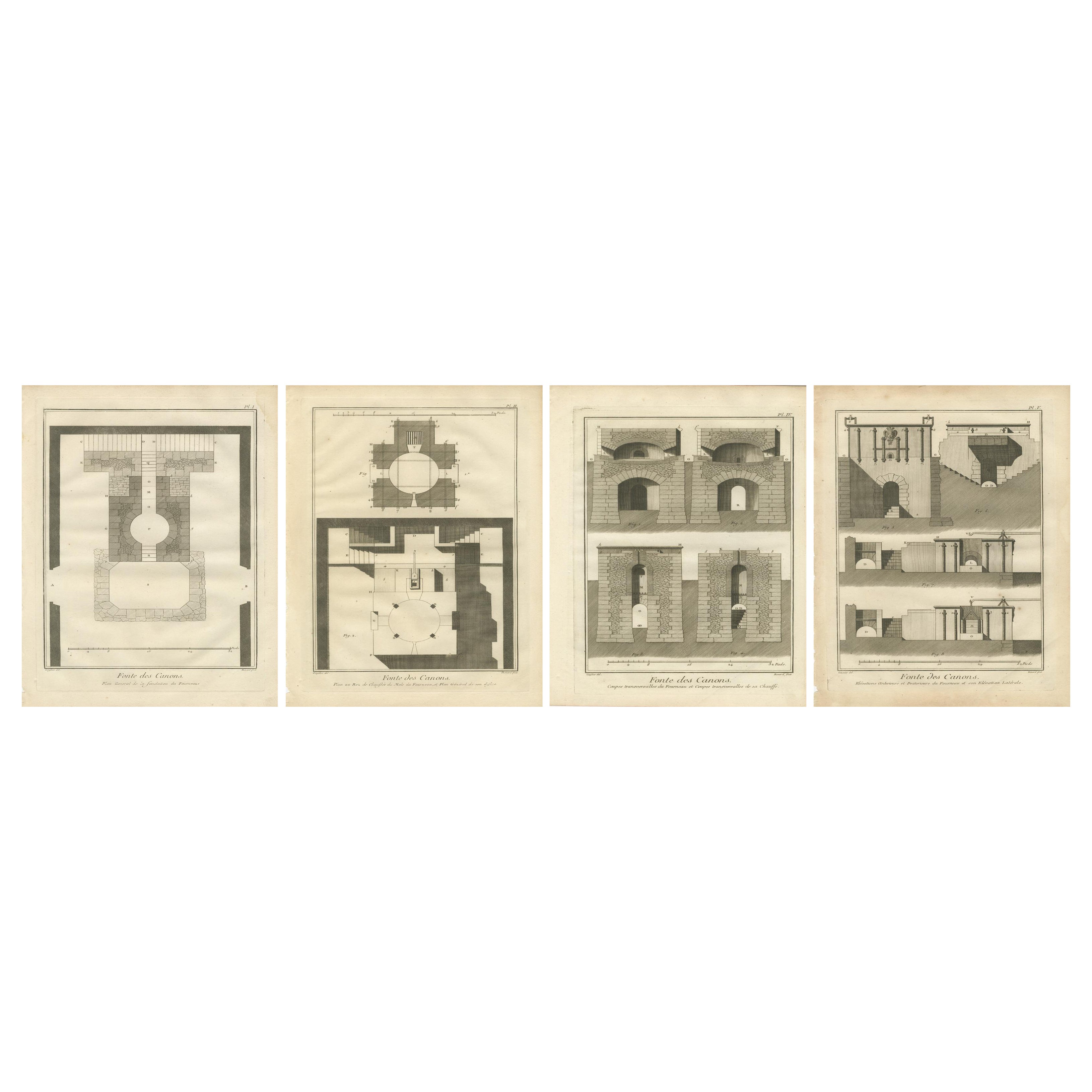 Set of 1770s Cannon Foundry Engravings from Diderot’s Encyclopédie, France