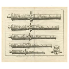 Kupferstich von verzierten französischen Kanonen aus dem 18. Jahrhundert, um 1770