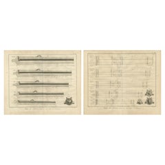 Antique 18th Century Engraving of Cannon Designs and Cross-Sections from Diderot