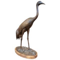 Escultura de grulla de bronce de los años 70 sobre base de mármol
