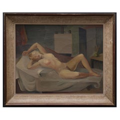 1930 Olio su tela "Modella nuda in studio" di Eva Levenius (1899-1946)