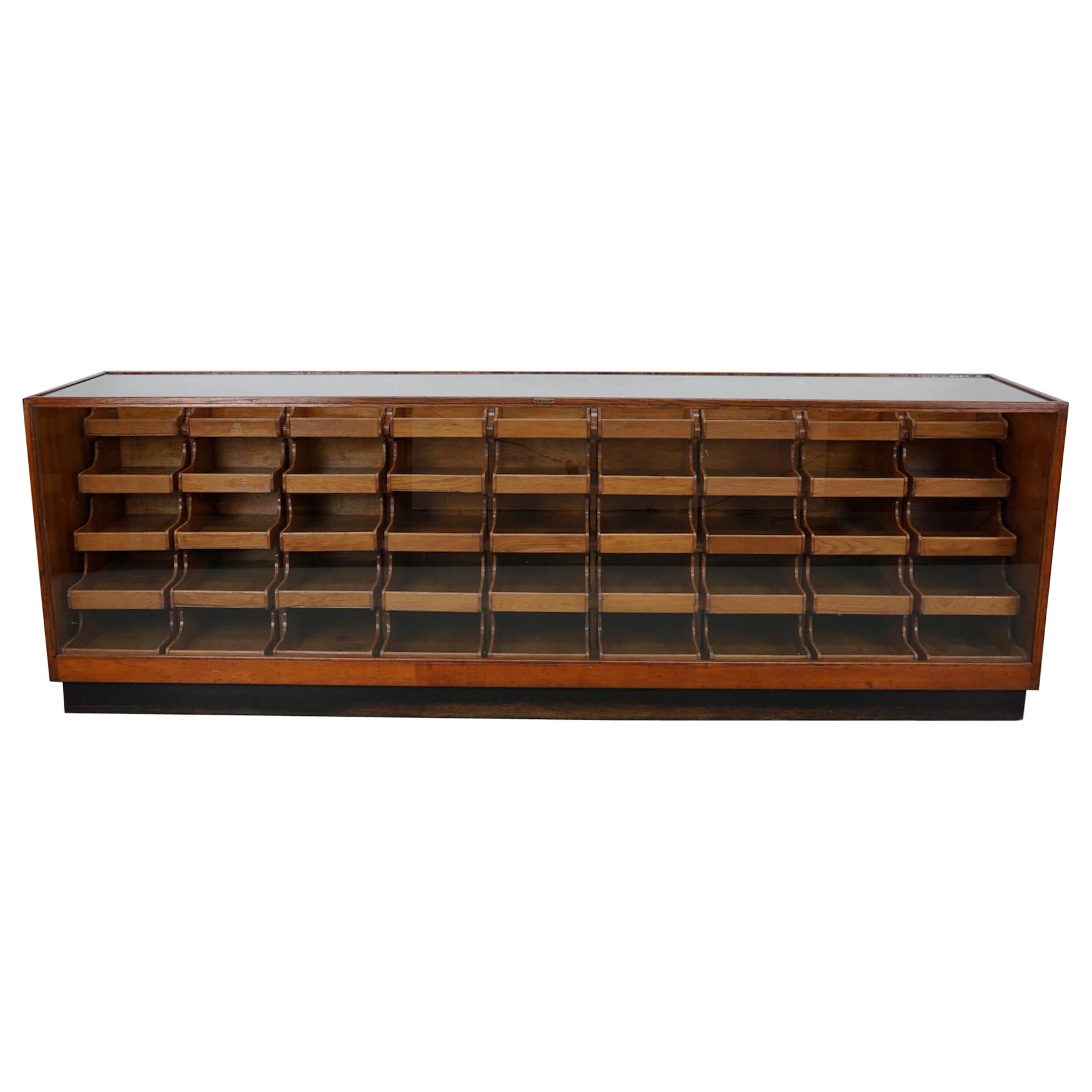 Vintage Large Dutch Oak & Glass Shop Counter Cabinet / Vitrine, Mid-Century For Sale