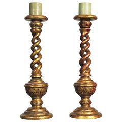 Vintage Dauphine Harrison & Gil geschnitzt offene Gerste verdreht vergoldete Kerzenhalter