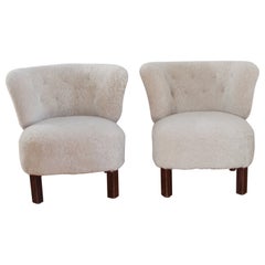 Scandinavian Modern Shearling Lounge Chairs, Denmark 1930s