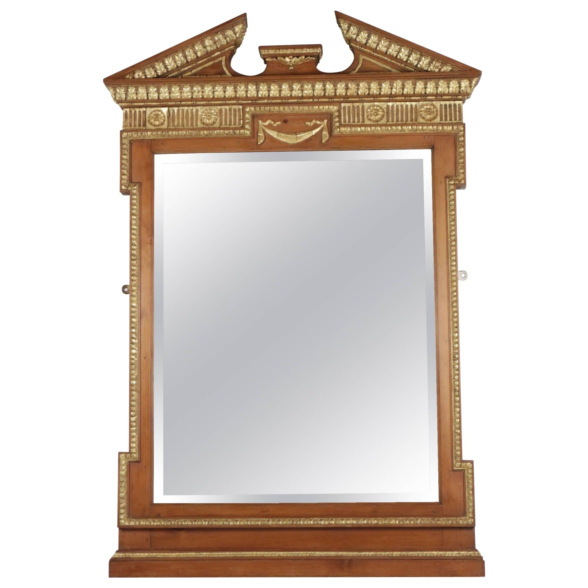 19th Century Neoclassical Mirror in Gold Giltwood and Gesso