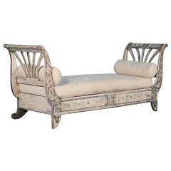 Antique Gustavian Original White Painted Settee from Sweden, circa 1840