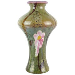 Vintage Large Green Pink Opalescent Chalcedony Flower Italian Art Glass Centerpiece Vase