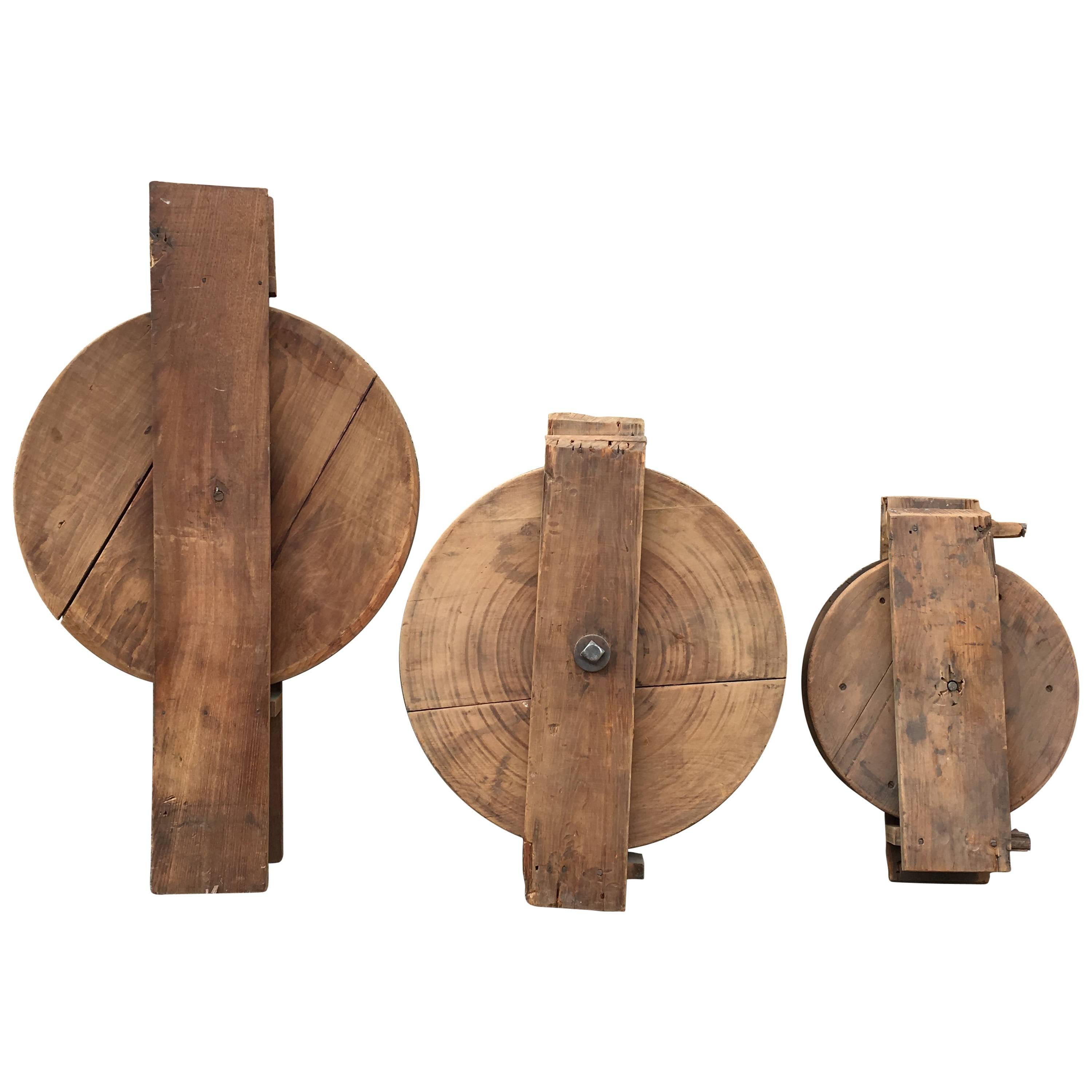 Collection of Industrial Late 19th Century Maple Dumb Waiter Pulleys For Sale