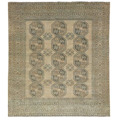 9 x 10 Beige Antiker handgefertigter Turkmen-Wollteppich mit geometrischem Muster