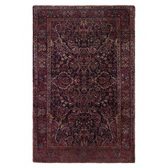 Antique Kashan Persian Rug in Red and Blue with Floral Patterns - Rug & Kilim