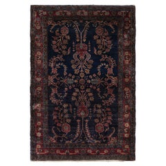 Antique Persian Sarouk Farahan Rug In Blue With Floral Patterns - Rug & Kilim