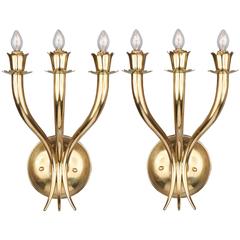 Pair of Vintage French Brass Sconces in the Manner of Maison Baguès