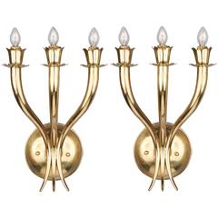 Pair of Vintage French Brass Sconces in the Manner of Maison Baguès Pair of Vintage French Brass Sconces in the Manner of Maison Baguès