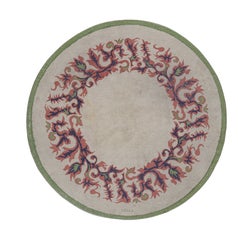 Tappeto vintage firmato Leleu in stile Art Déco francese con cerchi bianchi e blu - Rug & Kilim