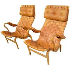 Bruno Mathsson Pair of Pernilla Woven Leather Chairs