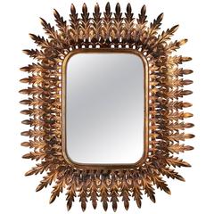 Vintage French Mid-Century Gilded Hand-Hammered Tole Mirror