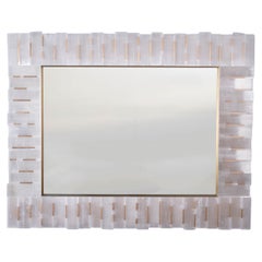 Rectangular  42" Selenite Mirror with Brass inlays, Modern Luna Mirror