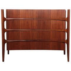 Walnut Curved Front Dresser Designed by William Hinn