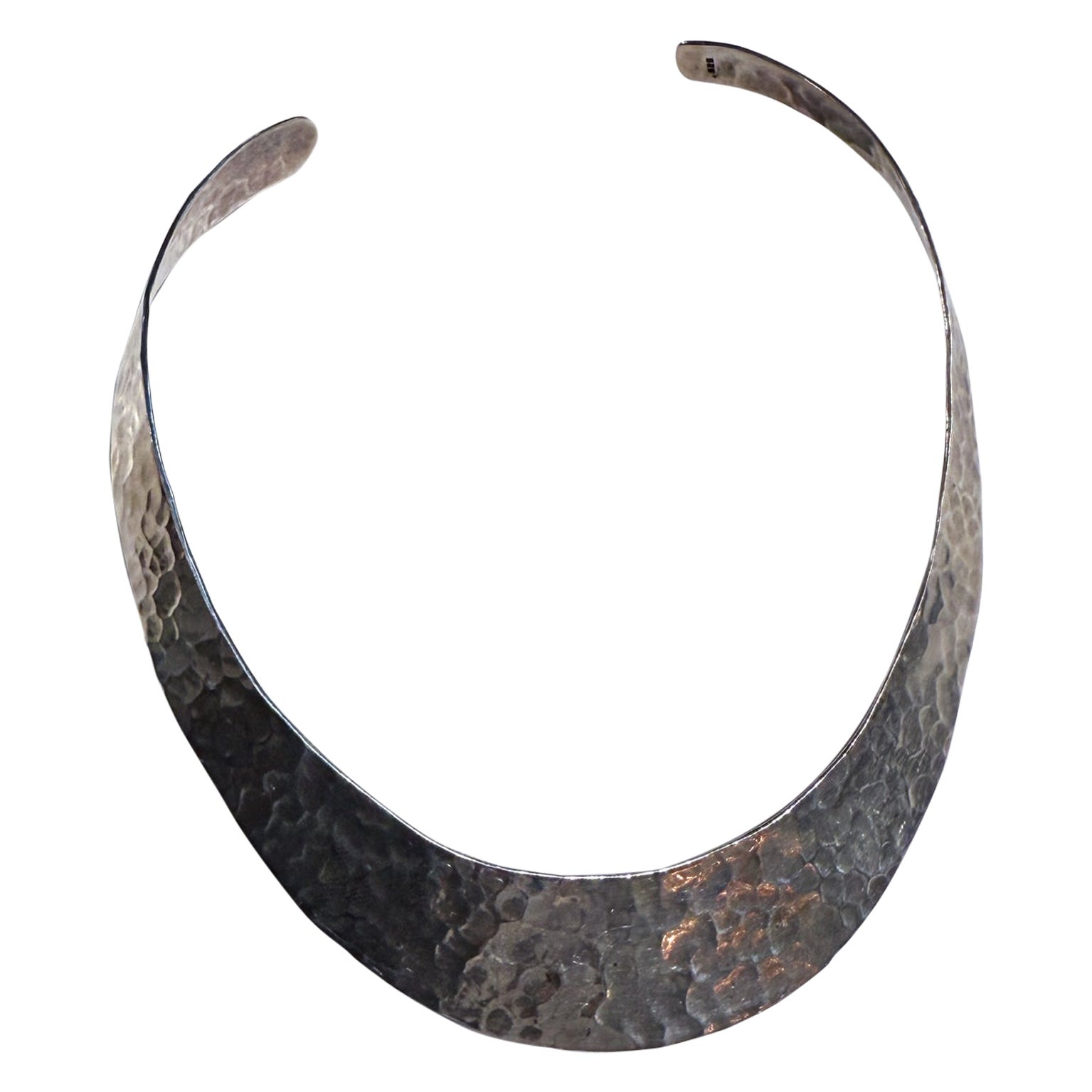 1970s Mexican Hand Hammered Silver Torc Collar Necklace