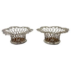 Pair Antique English Elkington Sterling Silver Openwork Wine Coasters Circa 1880