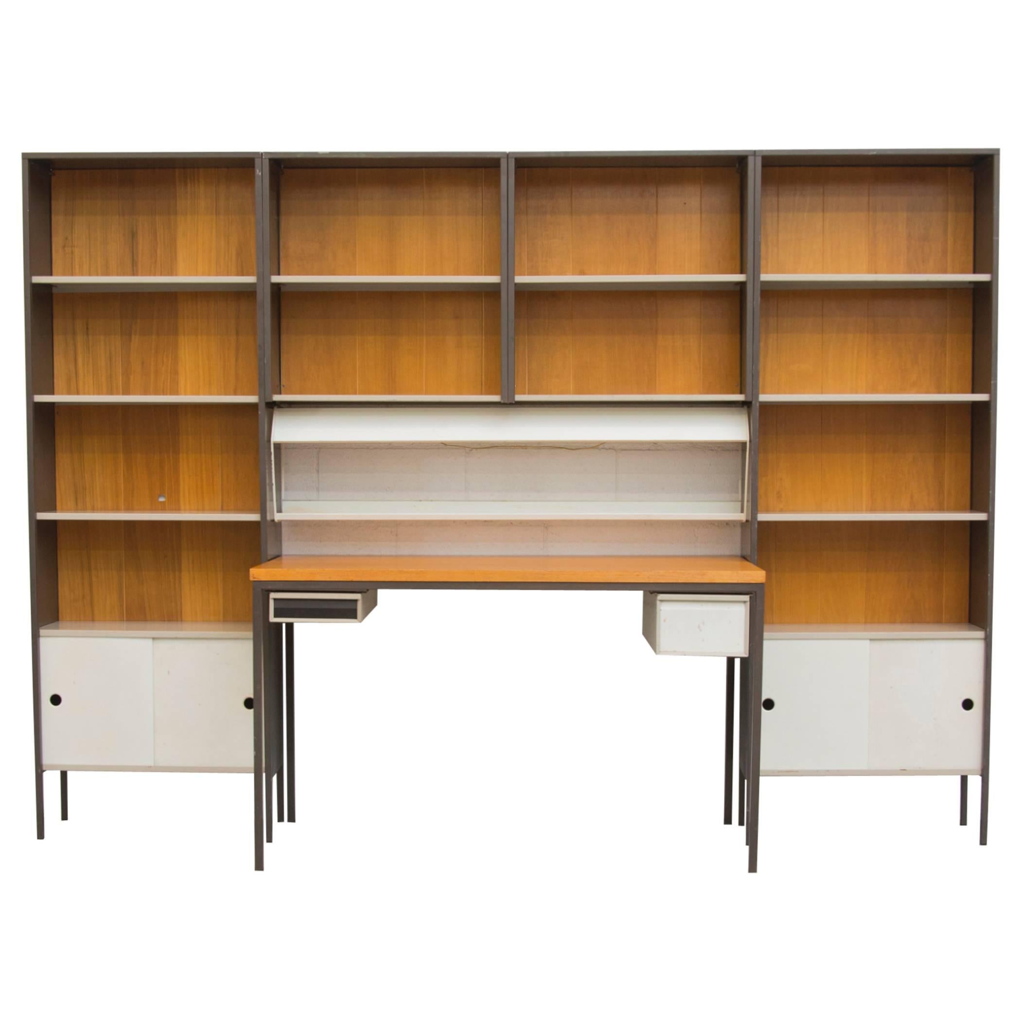 Rare Large Wall Unit w/ Shelves, Desk, and Light by Coen de Vries for Pilastro For Sale