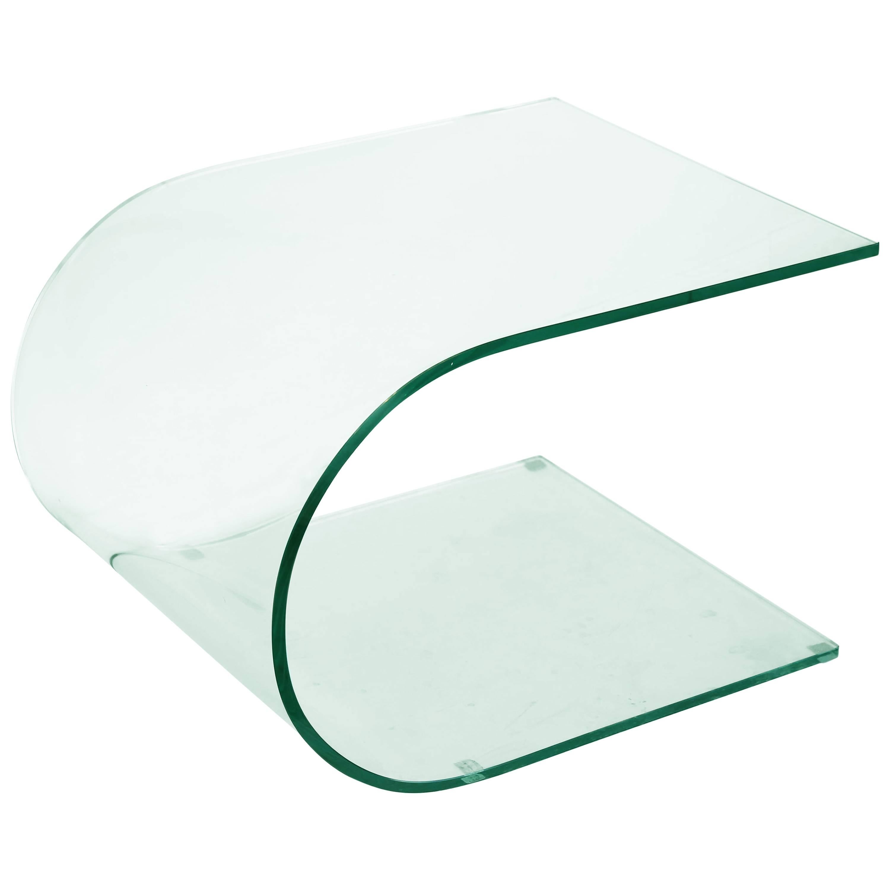 Contemporary Tempered Glass Curved Side Table For Sale