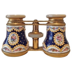 French enamel, brass and mother of pearl Opera Glasses