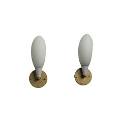 Applique italiane degli anni '50 - Coppia di lampade da parete in Whiting e ottone