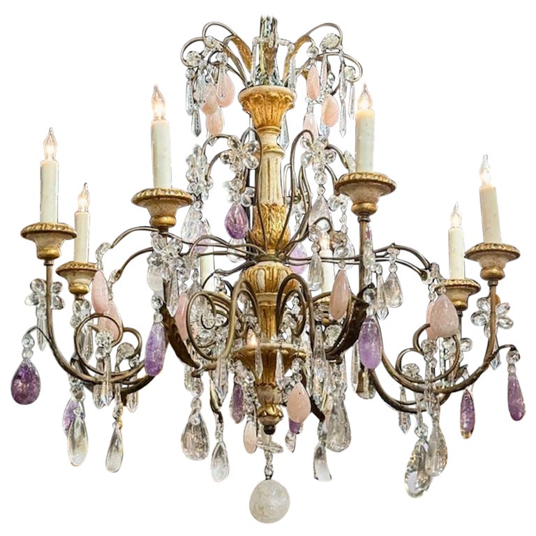 Italian Giltwood and Iron Chandelier For Sale