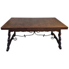 Antique French Oak Dining Table Spanish Catalan Trestle 9 FT. Draw Leaf c1910