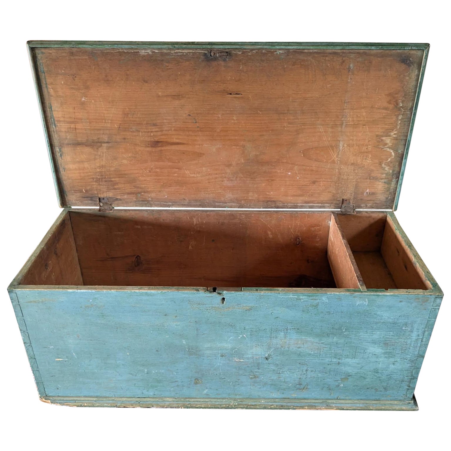 Coffre à couvertures original du 19ème siècle peint en bleu